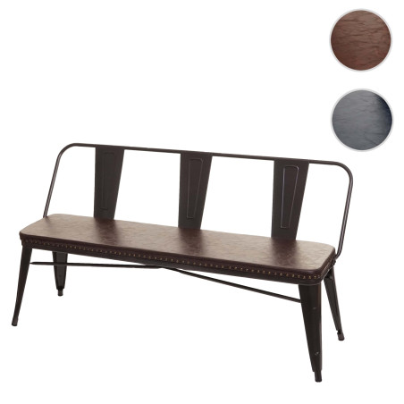 Banc à 3 places, pour salle à manger,design chesterfield, industriel,gastronomie,similicuir-noir-gris