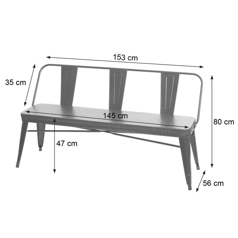 Banc à 3 places, pour salle à manger,design chesterfield, industriel,gastronomie,similicuir-noir-gris