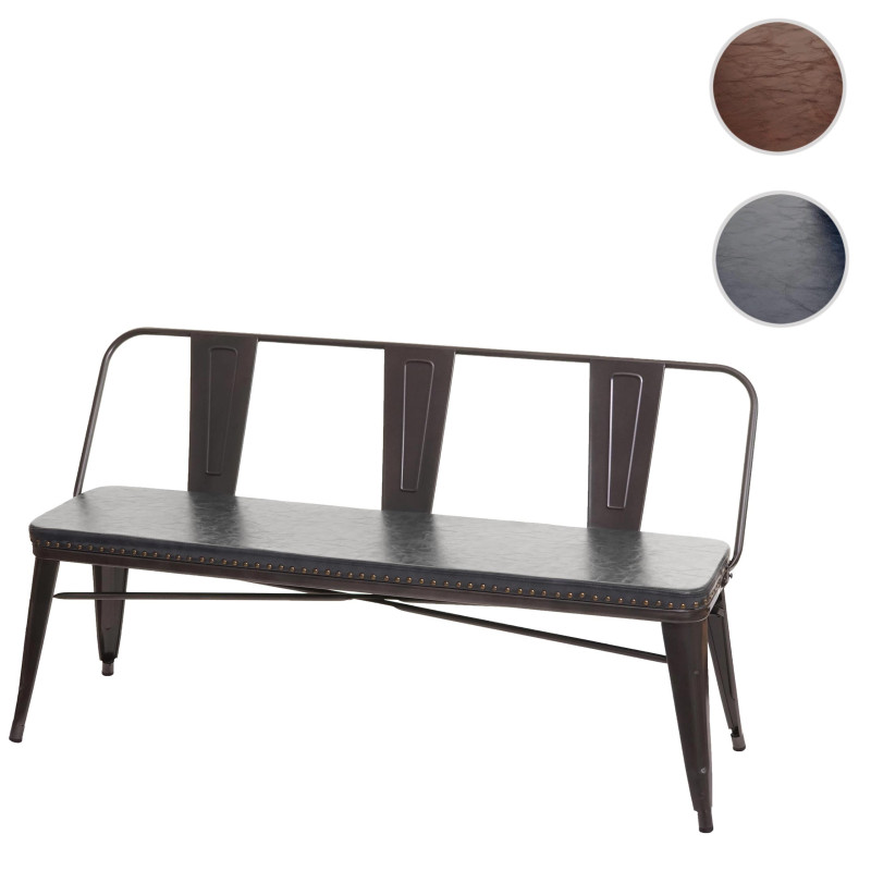 Banc à 3 places, pour salle à manger,design chesterfield, industriel,gastronomie,similicuir-noir-gris