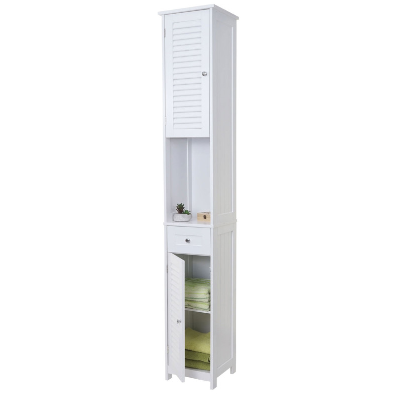 Armoire haute de salle de bain, compartiment, style maison de campagne 196x32x30cm blanc