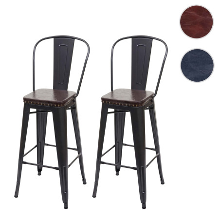 2x Tabouret de bar métal, similicuir Chesterfield, pour gastronomie,design industriel - noir-gris