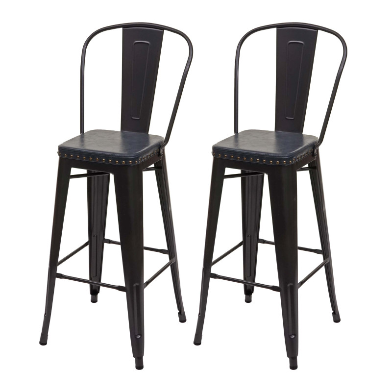 2x Tabouret de bar métal, similicuir Chesterfield, pour gastronomie,design industriel - noir-gris