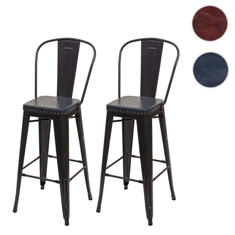 2x Tabouret de bar métal, similicuir Chesterfield, pour gastronomie,design industriel - noir-gris