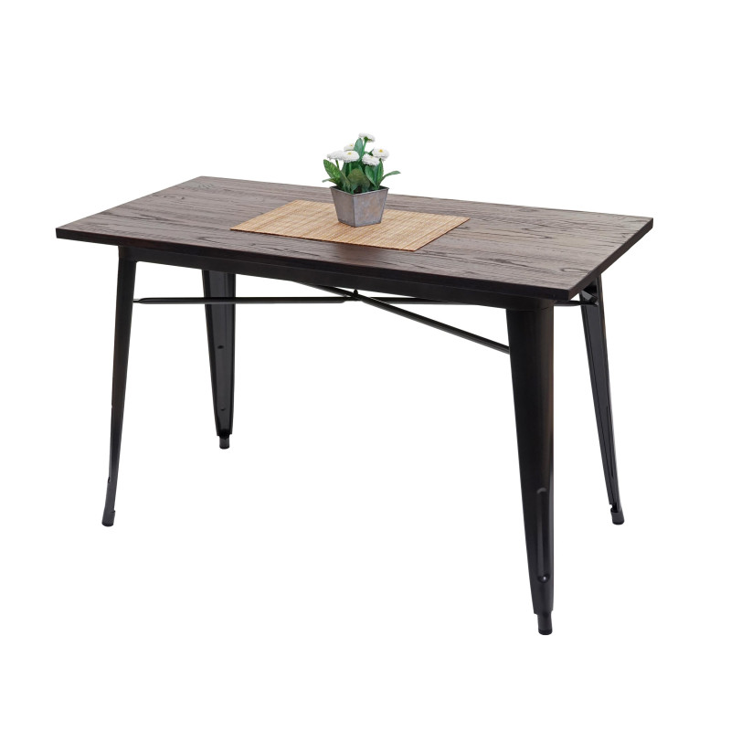 Table pour salle à manger gastronomie, bois d'orme, standards MVG, noir-marron 120x60 cm