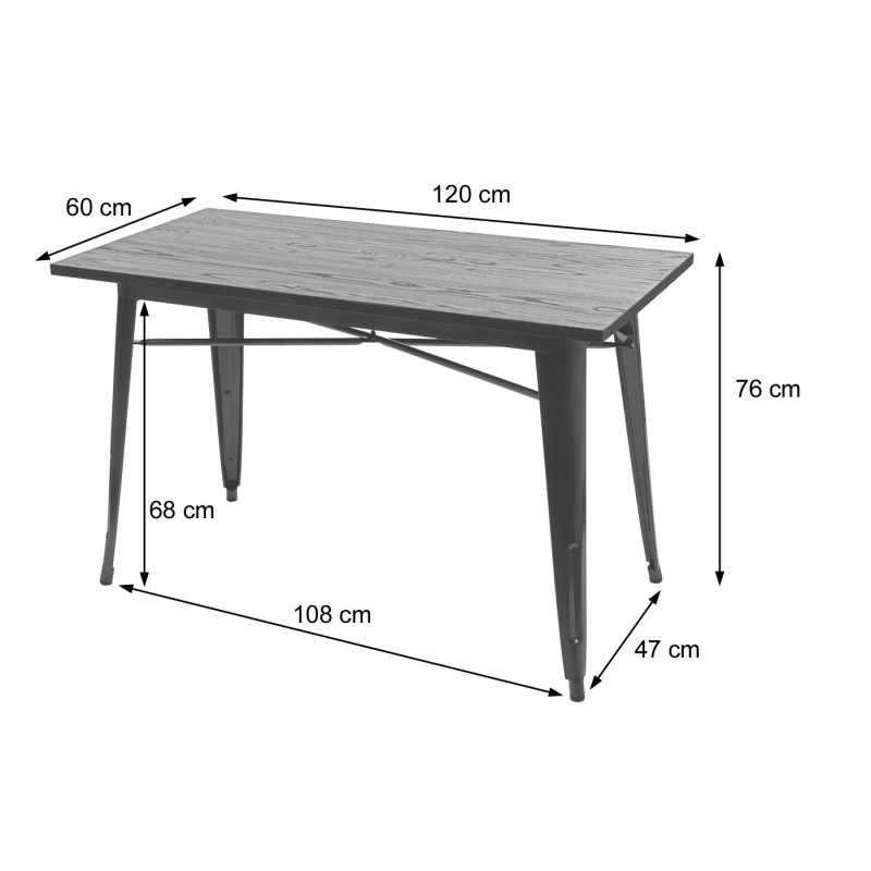 Table pour salle à manger gastronomie, bois d'orme, standards MVG, noir-marron 120x60 cm