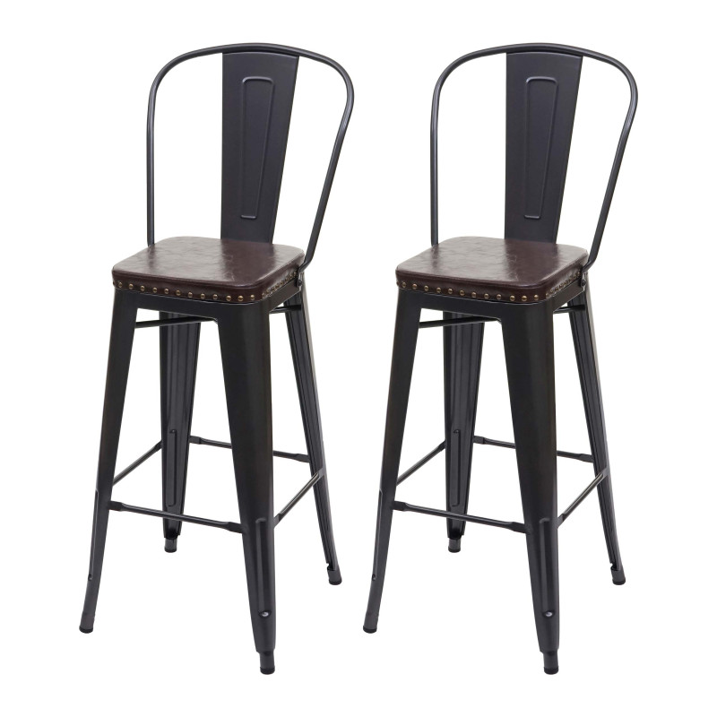 2x Tabouret de bar similicuir Chesterfield, pour gastronomie,design industriel - noir-marron