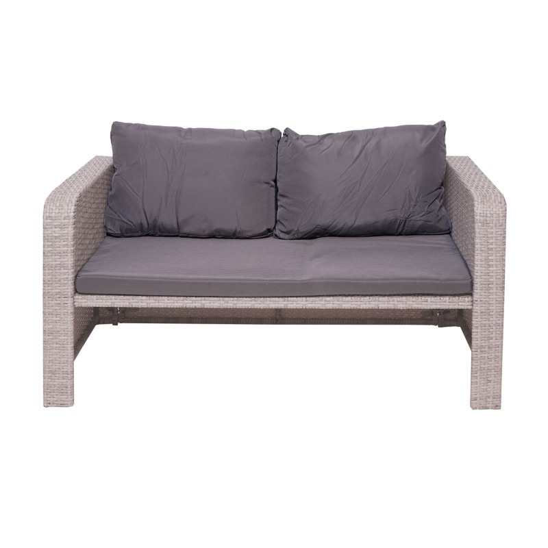 Ensemble de meubles en polyrotin pour balcon, jardin, Lounge-Set - gris, coussins gris foncés