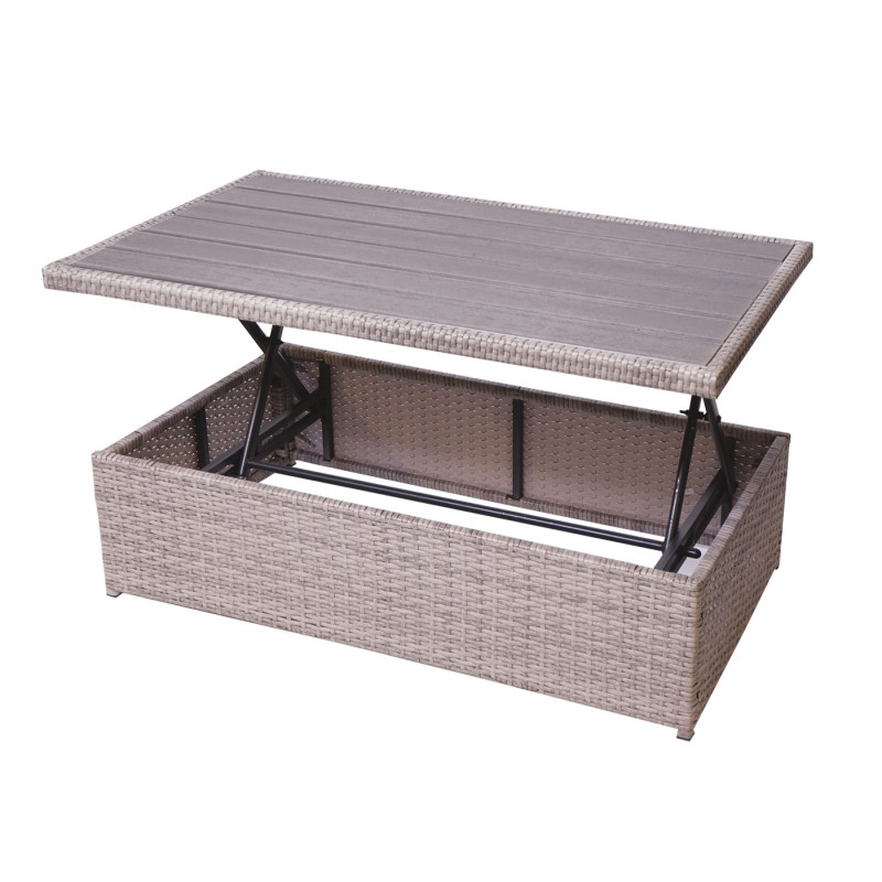 Ensemble de meubles en polyrotin pour balcon, jardin, Lounge-Set - gris, coussins gris foncés