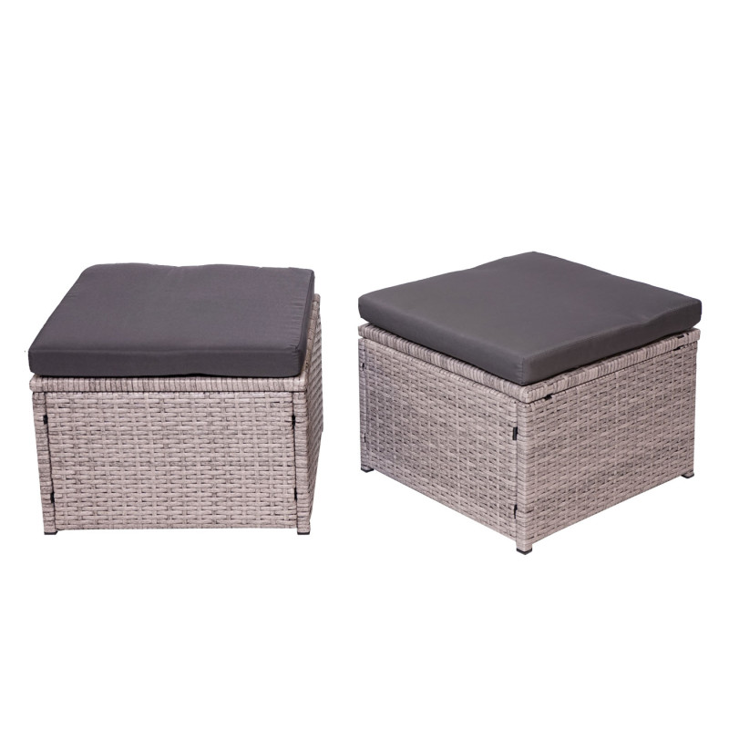 Ensemble de meubles en polyrotin pour balcon, jardin, Lounge-Set - gris, coussins gris foncés