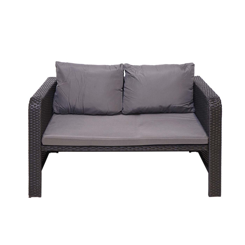 Ensemble de meubles en polyrotin pour balcon, jardin, Lounge-Set - noir, coussins gris foncés