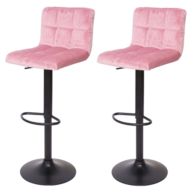 2x Tabouret de bar chaise bar/comptoir, réglable en hauteur - velours rose, pied noir