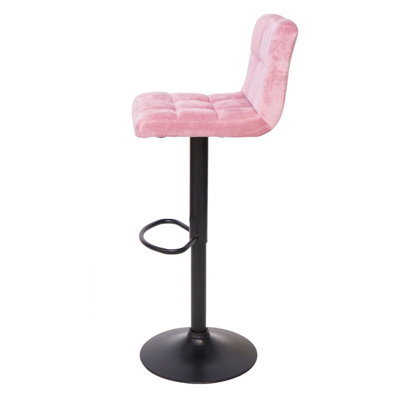 2x Tabouret de bar chaise bar/comptoir, réglable en hauteur - velours rose, pied noir