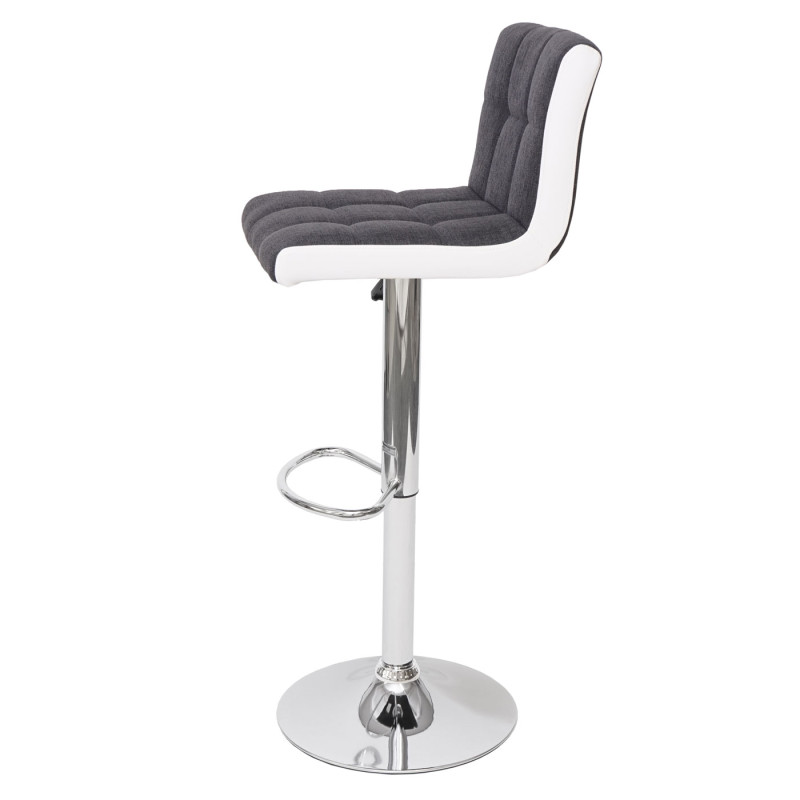 2x Tabouret de bar chaise bar, réglable en hauteur - tissu gris foncé et similicuir blanc,pied chromé