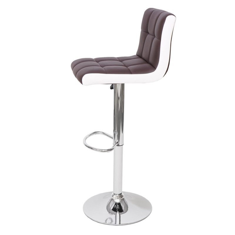 2x Tabouret de bar chaise bar/comptoir, réglable en hauteur - similicuir marron-blanc, pied chromé