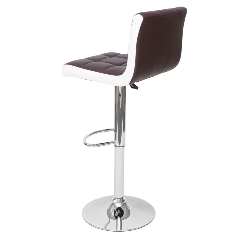 2x Tabouret de bar chaise bar/comptoir, réglable en hauteur - similicuir marron-blanc, pied chromé