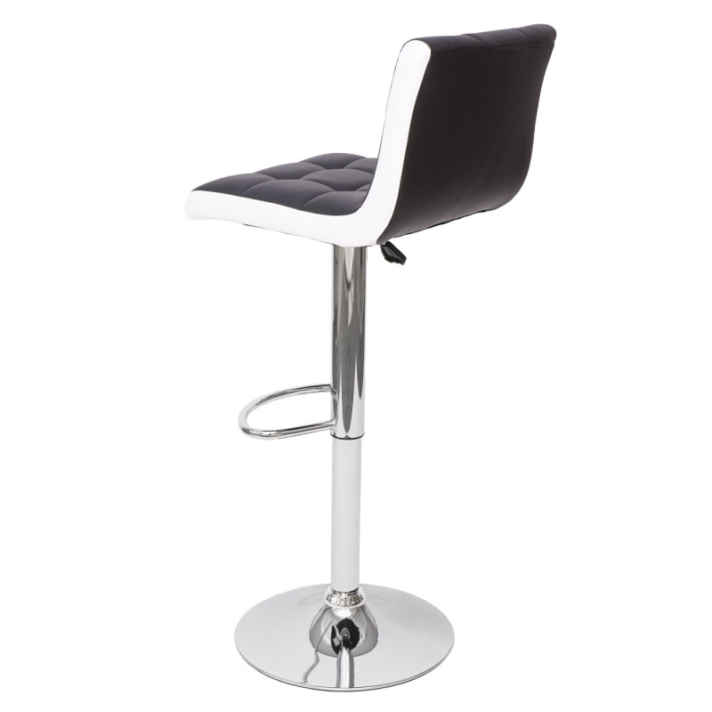 2x Tabouret de bar chaise bar/comptoir, réglable en hauteur - similicuir noir-blanc, pied chromé