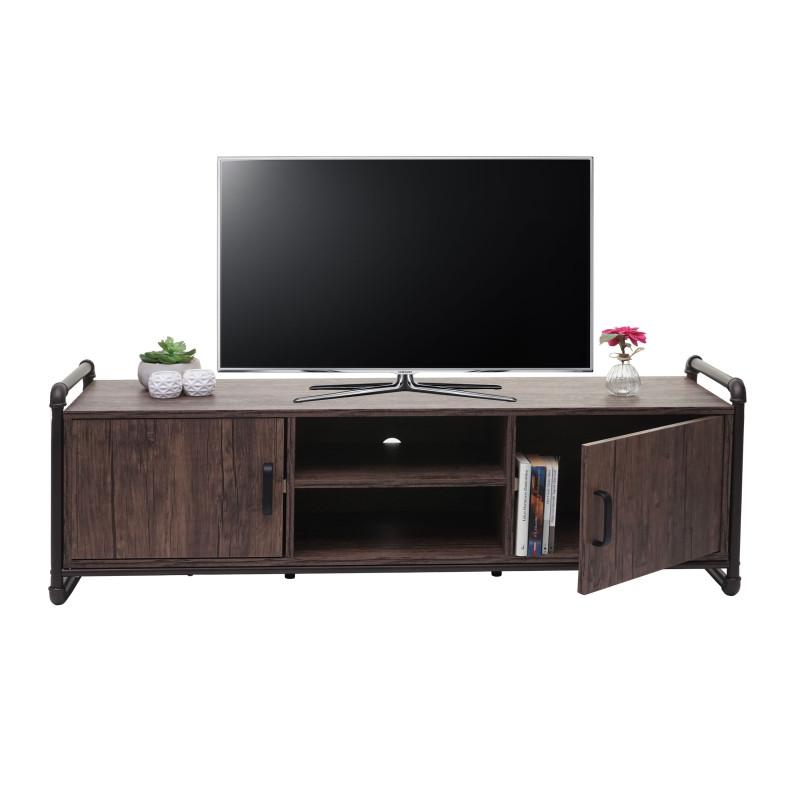 Meuble TV table basse TV, compartiment de rangement structure 3D design industriel marron 45x140x40cm