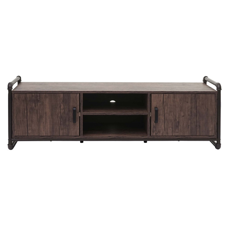 Meuble TV table basse TV, compartiment de rangement structure 3D design industriel marron 45x140x40cm