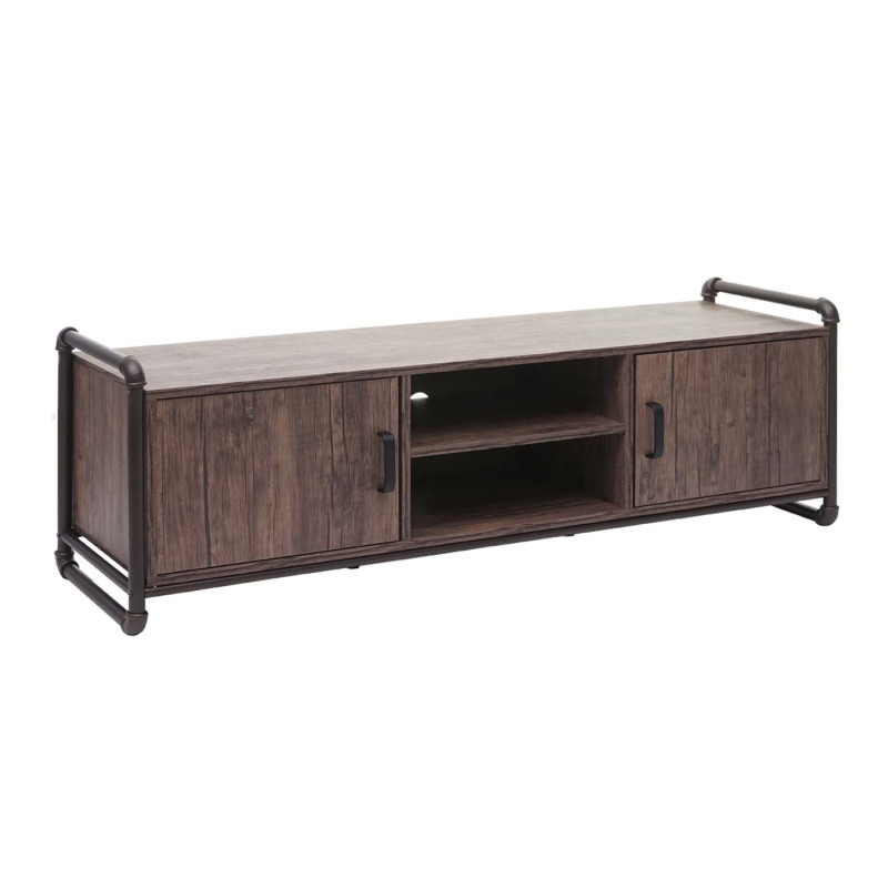 Meuble TV table basse TV, compartiment de rangement structure 3D design industriel marron 45x140x40cm