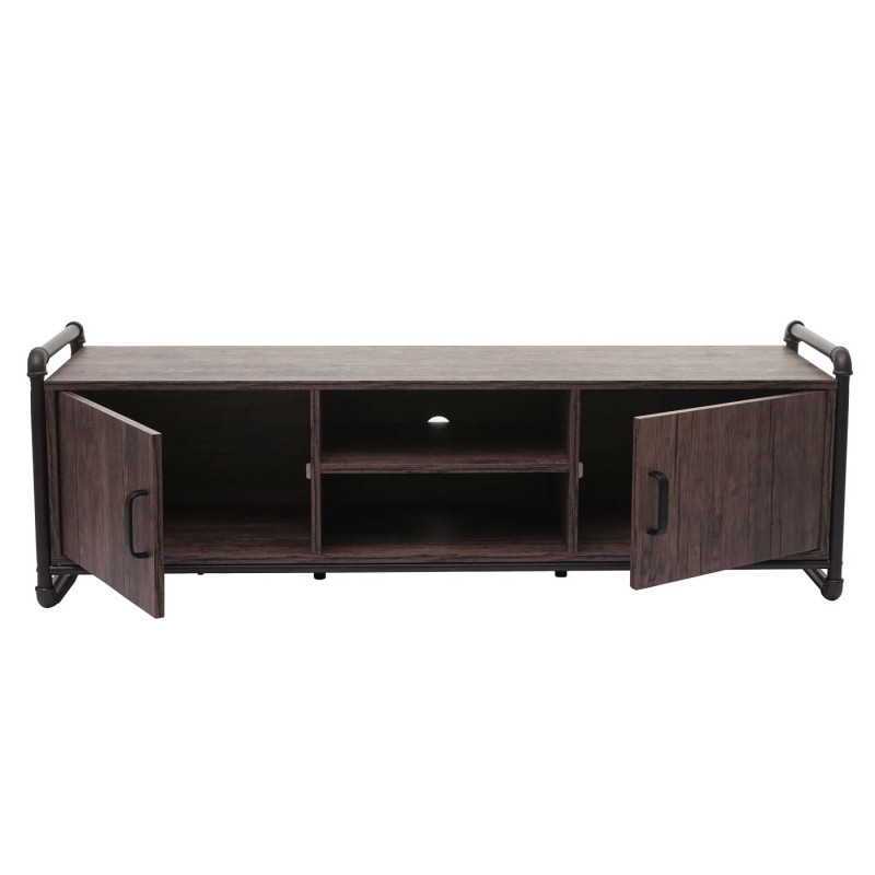 Meuble TV table basse TV, compartiment de rangement structure 3D design industriel marron 45x140x40cm