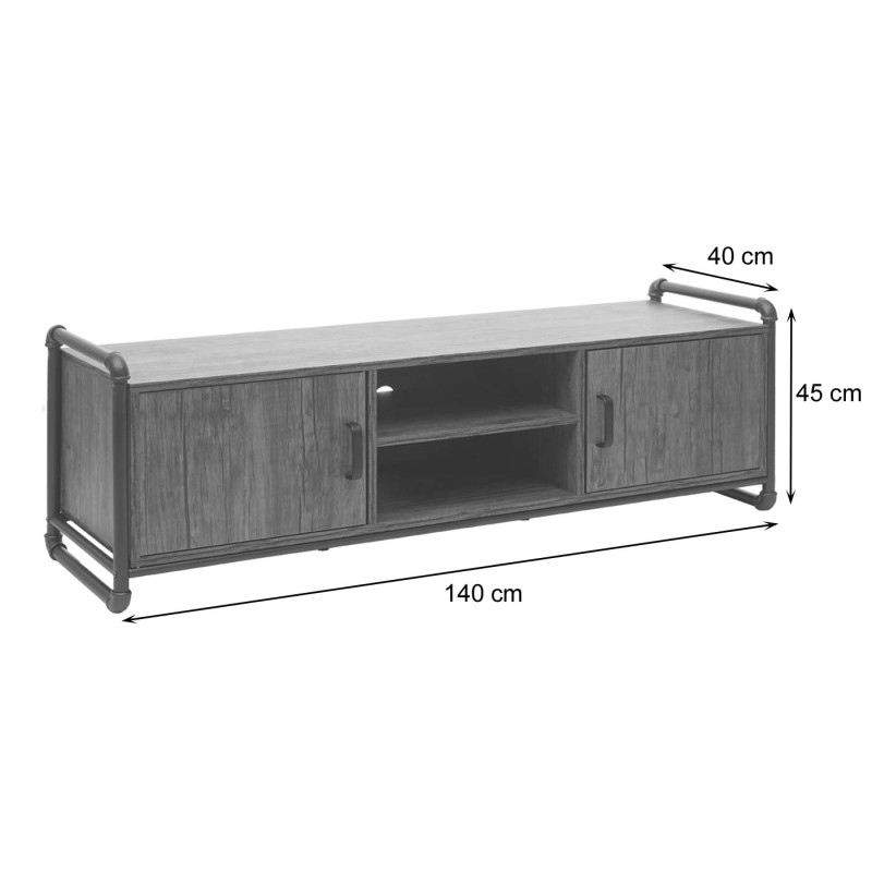 Meuble TV table basse TV, compartiment de rangement structure 3D design industriel marron 45x140x40cm