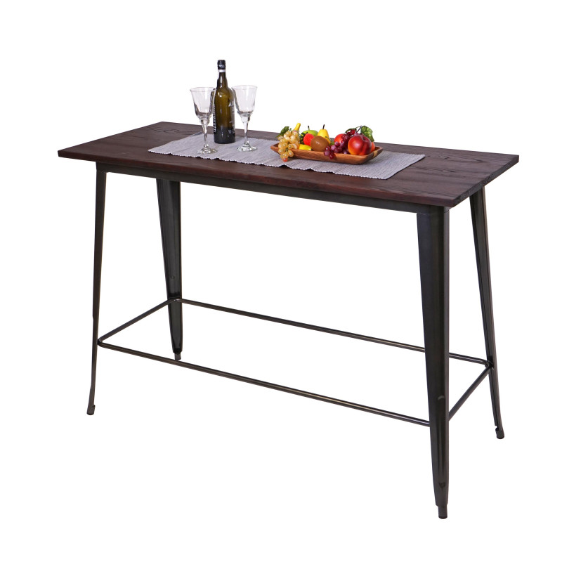 Table haute de bar design industriel, bois d'orme, standards MVG, 106x147x60 cm, vintage noir-marron