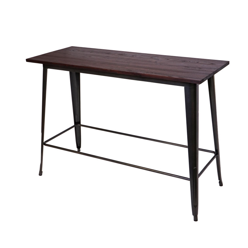 Table haute de bar design industriel, bois d'orme, standards MVG, 106x147x60 cm, vintage noir-marron