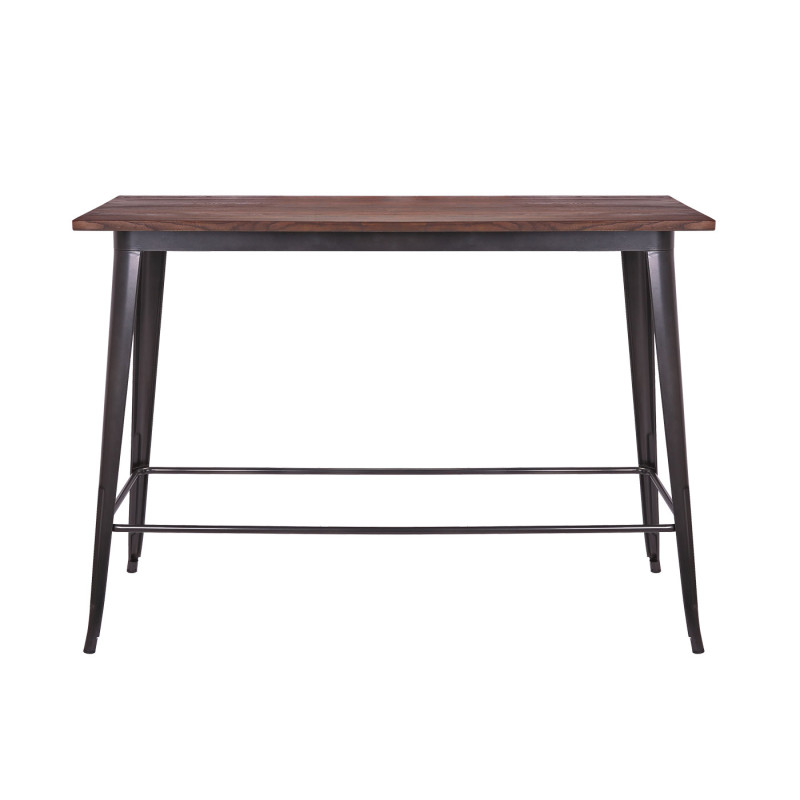 Table haute de bar design industriel, bois d'orme, standards MVG, 106x147x60 cm, vintage noir-marron