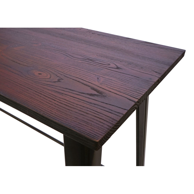 Table haute de bar design industriel, bois d'orme, standards MVG, 106x147x60 cm, vintage noir-marron