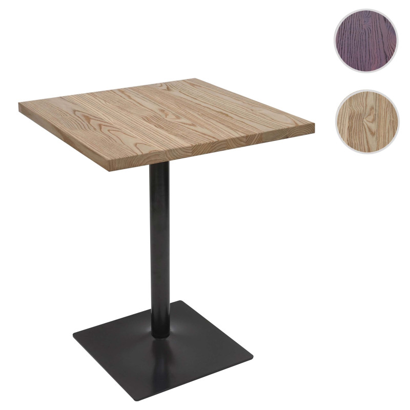 Table de bistrot de bar, gastronomie industrielle, bois d'orme certifié MVG 76x60x60cm brun noir