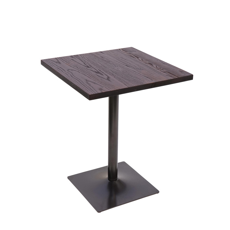 Table de bistrot de bar, gastronomie industrielle, bois d'orme certifié MVG 76x60x60cm brun noir