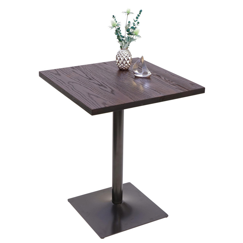 Table de bistrot de bar, gastronomie industrielle, bois d'orme certifié MVG 76x60x60cm brun noir