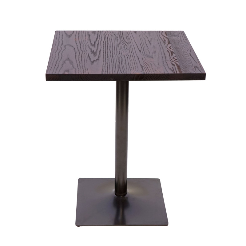 Table de bistrot de bar, gastronomie industrielle, bois d'orme certifié MVG 76x60x60cm brun noir