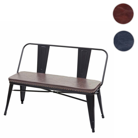 Banc à 2 places, pour vestiaire, salle à manger, design industriel-vintage, similicuir - noir-gris