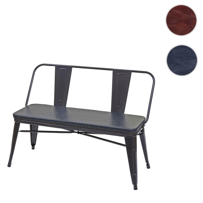 Banc à 2 places, pour vestiaire, salle à manger, design industriel-vintage, similicuir - noir-gris