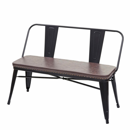 Banc à 2 places, pour vestiaire, salle à manger, design industriel-vintage, similicuir - noir-marron