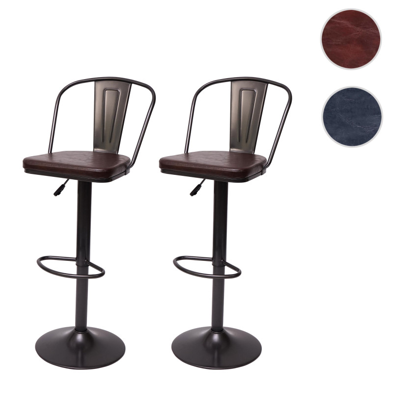 2x Tabouret de bar réglable en hauteur, pivotant, design industriel - vintage noir-gris