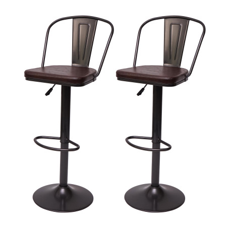 2x Tabouret de bar réglable en hauteur, pivotant, design industriel - vintage noir-marron