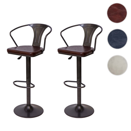 2x Tabouret de bar en hauteur,avec accoudoirs,pivotant,design industriel - vintage noir-gris