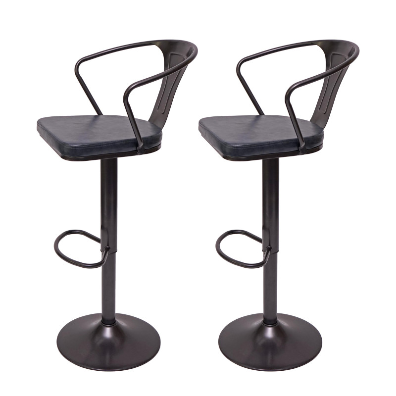 2x Tabouret de bar en hauteur,avec accoudoirs,pivotant,design industriel - vintage noir-gris