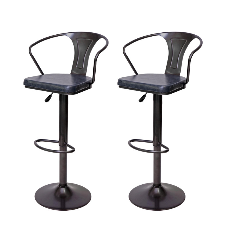 2x Tabouret de bar en hauteur,avec accoudoirs,pivotant,design industriel - vintage noir-gris