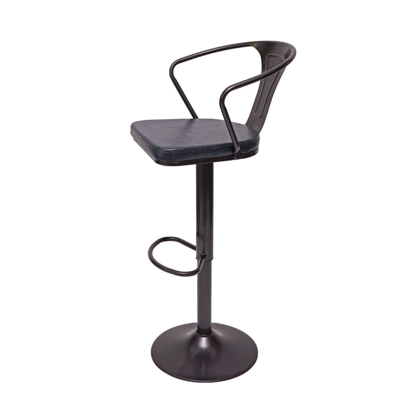 2x Tabouret de bar en hauteur,avec accoudoirs,pivotant,design industriel - vintage noir-gris