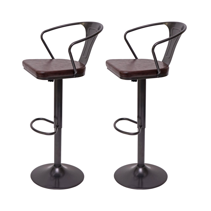 2x Tabouret de bar en hauteur,avec accoudoirs,pivotant,style industriel-vintage noir-marron