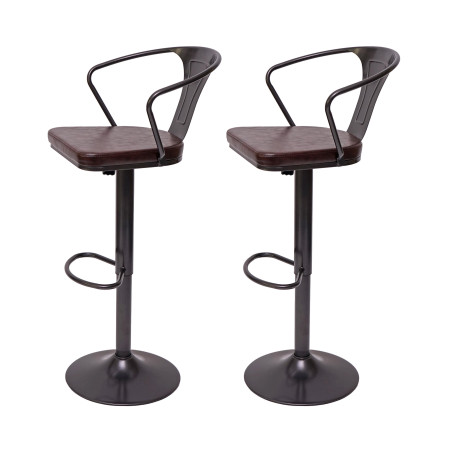 2x Tabouret de bar en hauteur,avec accoudoirs,pivotant,style industriel-vintage noir-marron