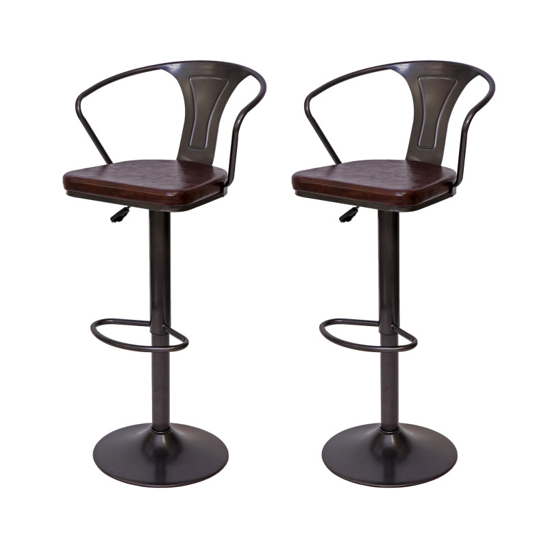 2x Tabouret de bar en hauteur,avec accoudoirs,pivotant,style industriel-vintage noir-marron