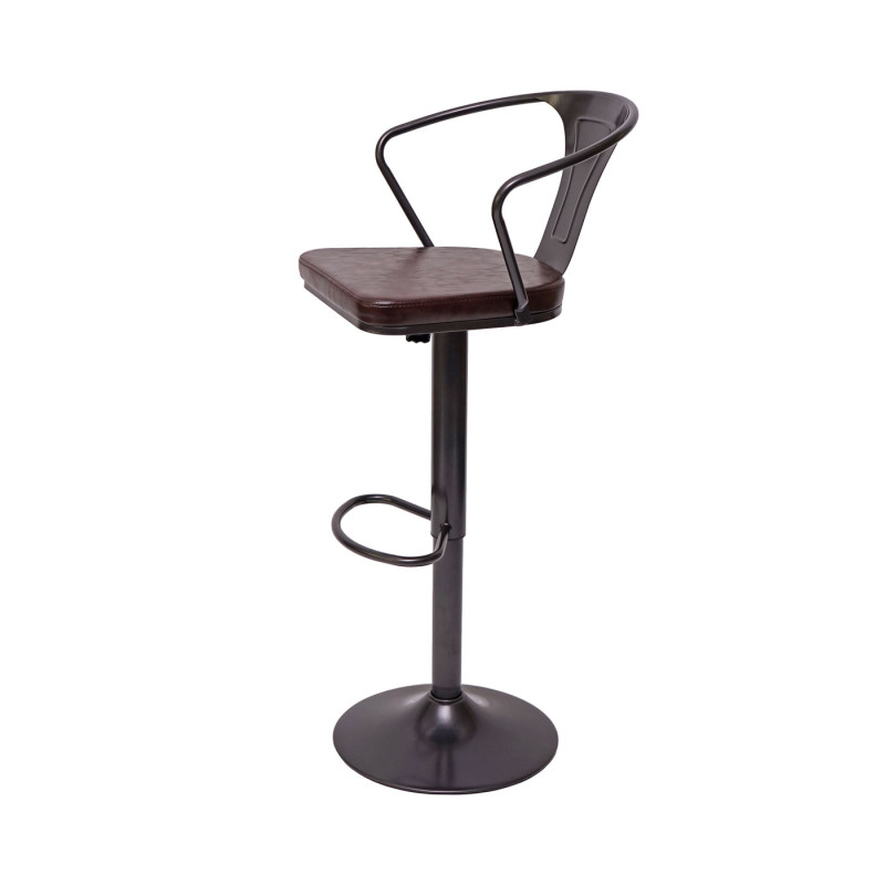 2x Tabouret de bar en hauteur,avec accoudoirs,pivotant,style industriel-vintage noir-marron