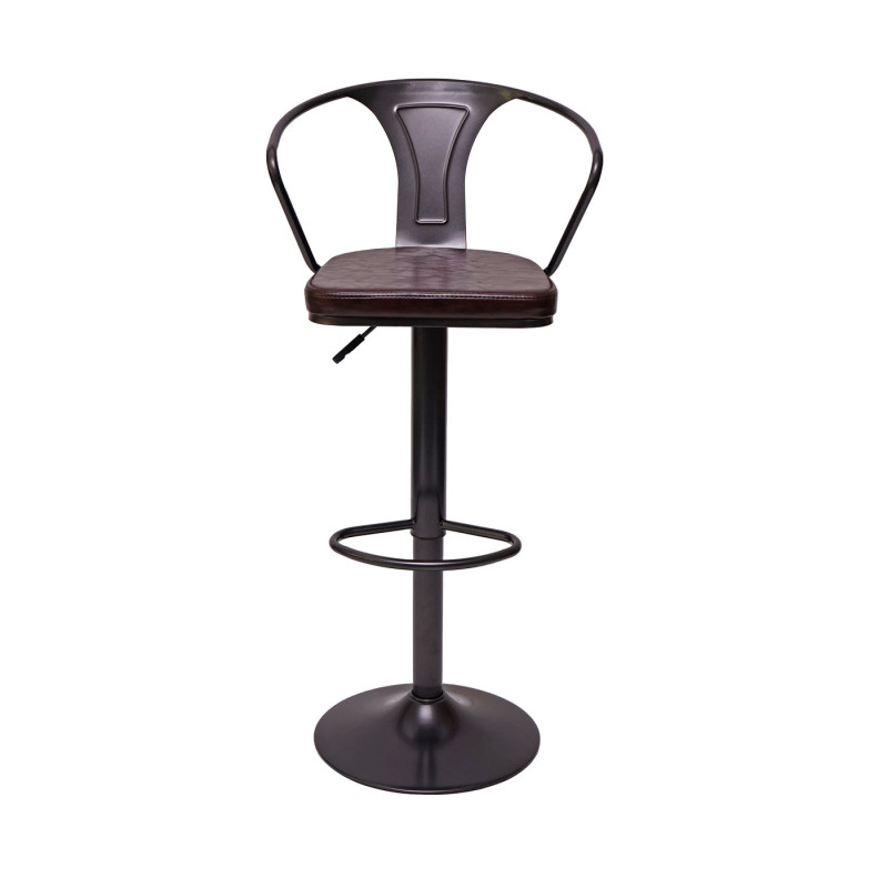 2x Tabouret de bar en hauteur,avec accoudoirs,pivotant,style industriel-vintage noir-marron