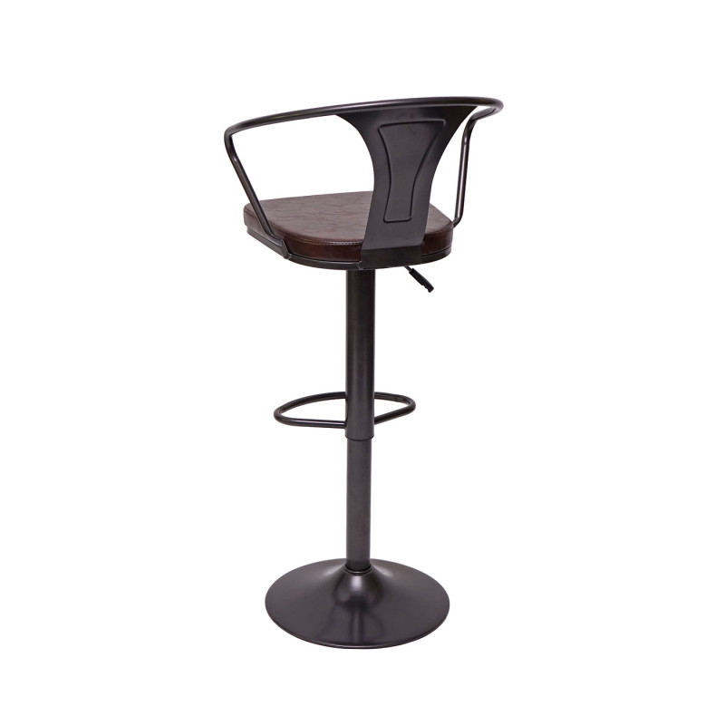 2x Tabouret de bar en hauteur,avec accoudoirs,pivotant,style industriel-vintage noir-marron