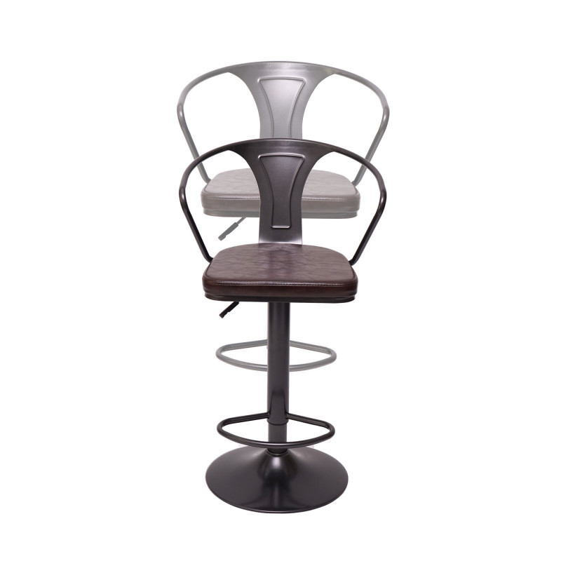 2x Tabouret de bar en hauteur,avec accoudoirs,pivotant,style industriel-vintage noir-marron