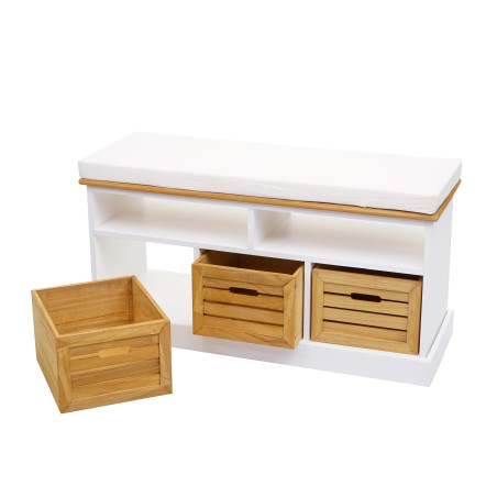 Banc avec compartiments de rangement banc rembourré, 49x95x35cm, blanc-brun